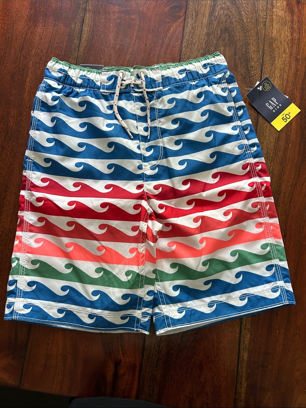 GAP Boys Wave Stripe Swim Shorts - Blue, Red, Green, Coral, White
